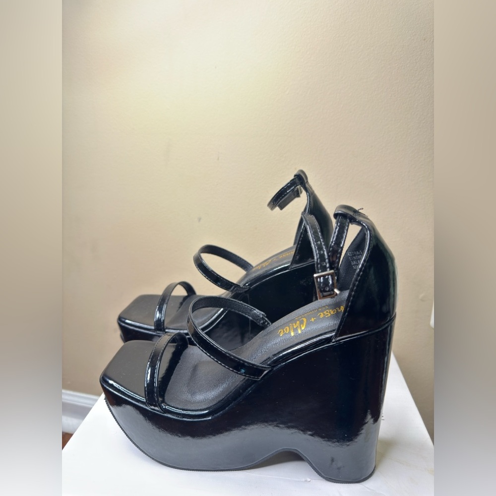 Chase + Chloe Patent leather Black Platform Wedge heels